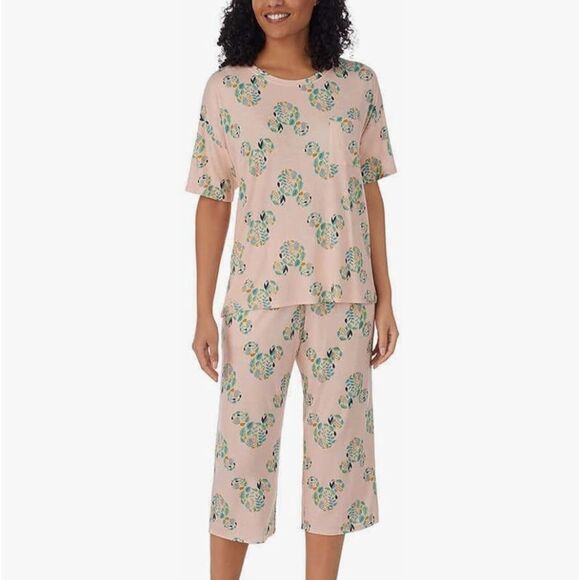 Disney Womens 2 Piece Capri Pajama Set medium M, Mickey Mouse Pink NWT - Picture 1 of 9
